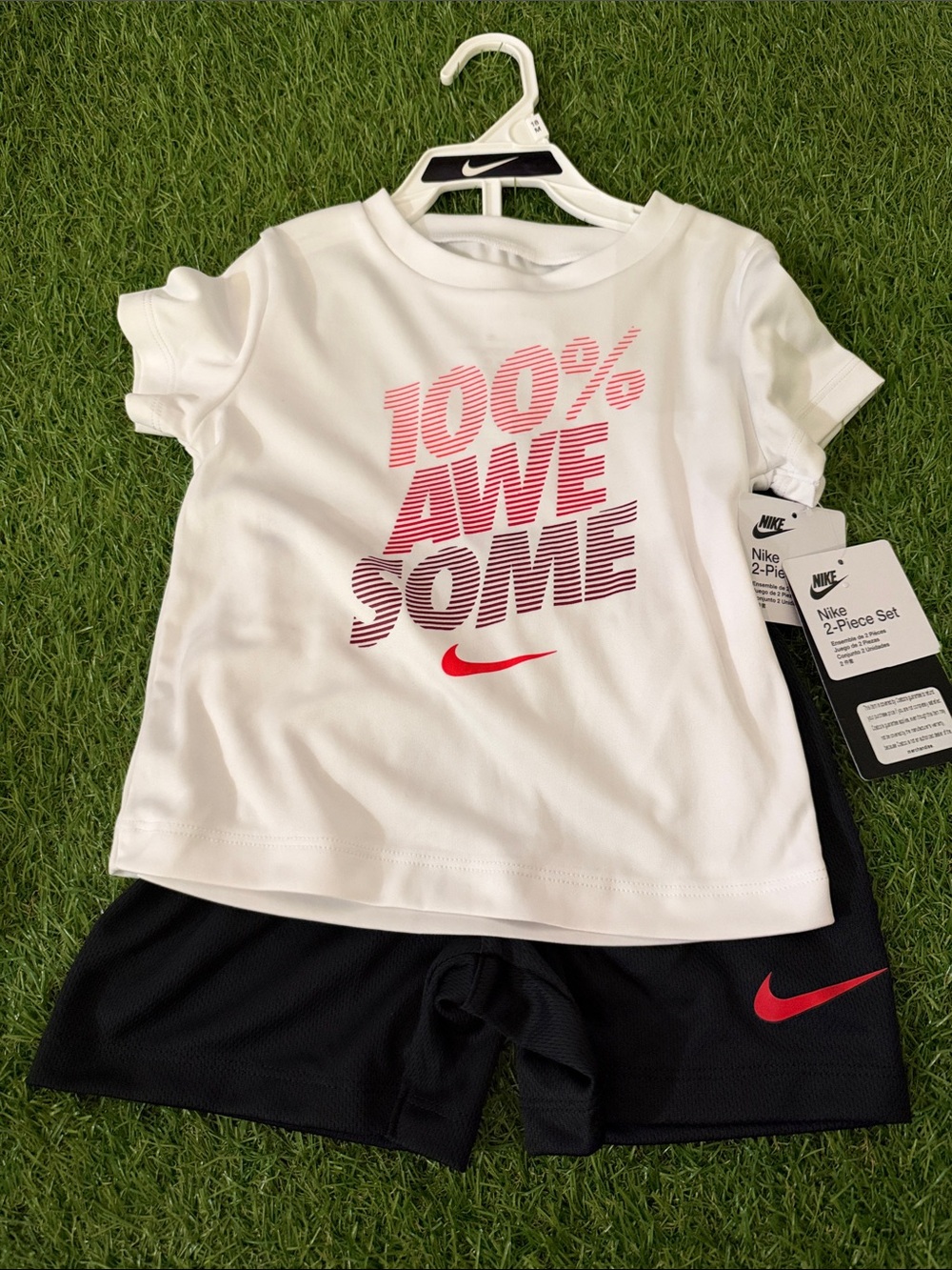 Nike White & Black Kids Pajama Set with Pink-Red Graphic